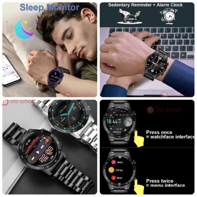 Bluetooth　スマートウォッチ　ベルト2本付き　防水　シルバー メンズの時計(腕時計(デジタル))の商品写真