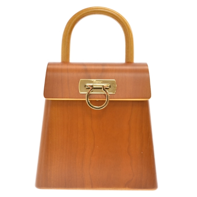 Salvatore Ferragamo サルヴァトーレ フェラガモ Gancini Wood Hand Bag AU-21-7728 ガンチーニ ウッド製 ハンドバッグ ブラウン