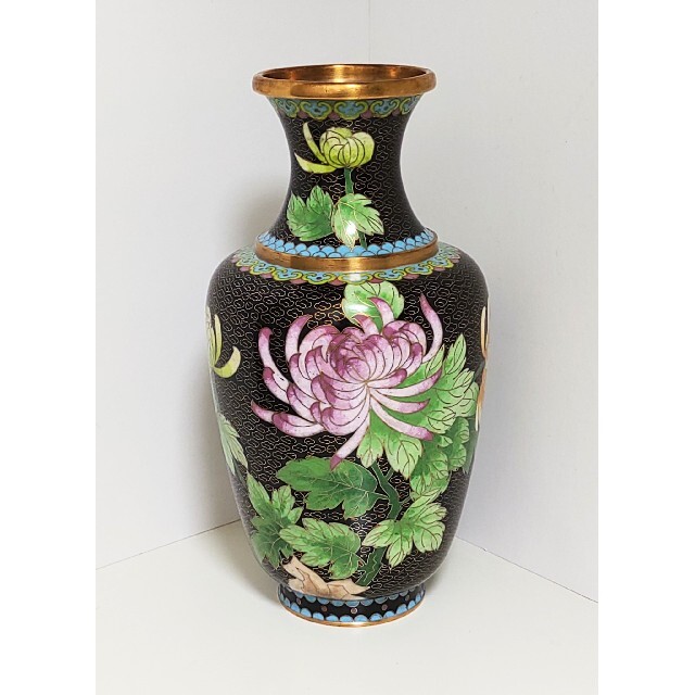 美品 七宝焼 景泰藍 菊花紋 花瓶 壺 花器 中国美術工芸品 | www