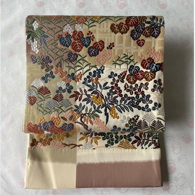 西陣織高級袋帯未仕立品 有栖川織物(有)黒地菱取華文 輪奈織 芯入