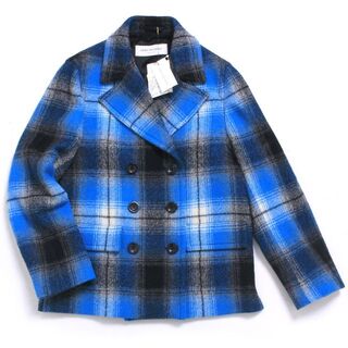 ドリスヴァンノッテン(DRIES VAN NOTEN)の新品 DRIES VAN NOTEN チェック ダブルブレストコート ブルー(ピーコート)