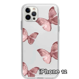 iPhone12ケース 蝶々パターン柄 ピンク(iPhoneケース)