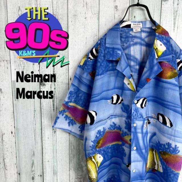 90's Neiman Marcus イタリア製　フィッシュ柄　アロハシャツ