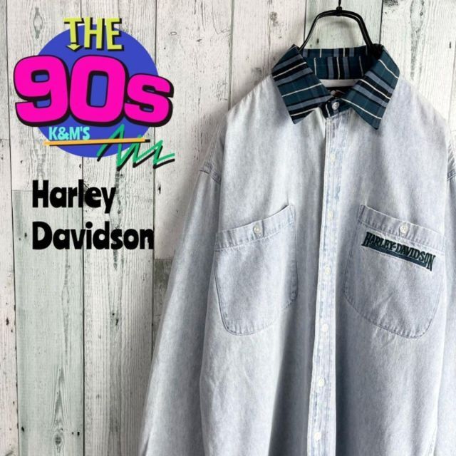 80's Harley Davidson  ハーレー　ロゴ刺繍　シャツ