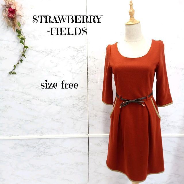 STRAWBERRY-FIELDS(ストロベリーフィールズ)のみぃ様【美品】STRAWBERRY-FIELDS ワンピース  7分袖 朱色 F レディースのワンピース(ロングワンピース/マキシワンピース)の商品写真