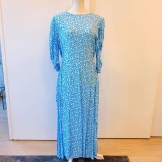 ザラ(ZARA)のセール最後の7日間！★美品★ベビーブルー花柄ワンピース(ロングワンピース/マキシワンピース)