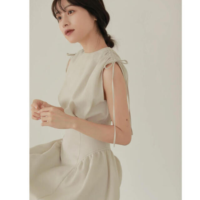 L'or ロル  Drawstring Dress ホワイト M