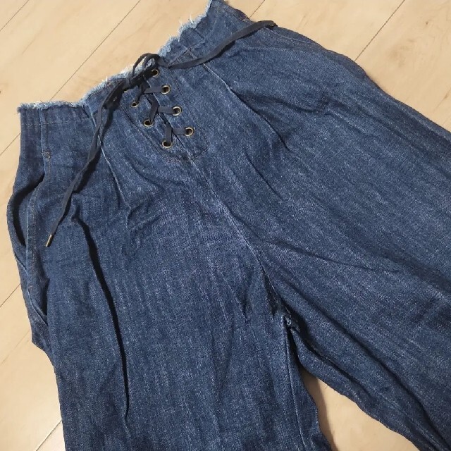 w closet - w closet フロントレースアップ デニムワイドパンツの通販