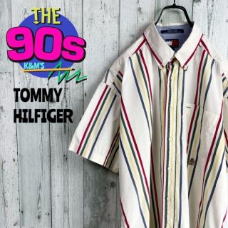 トミーヒルフィガー(TOMMY HILFIGER)の90's TOMMY HILFIGER ロゴ刺繍　半袖　ストライプシャツ(シャツ)