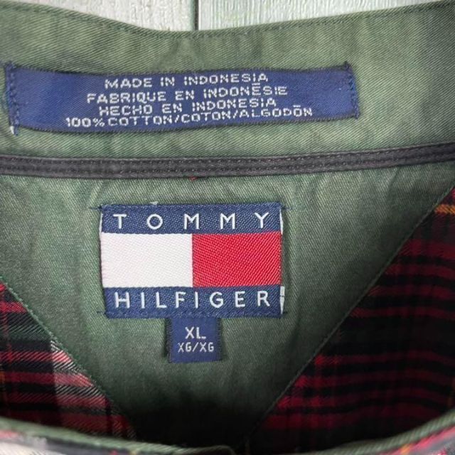 TOMMY HILFIGER(トミーヒルフィガー)の90's トミーヒルフィガー  月桂樹ロゴ刺繍　ノーカラーチェックシャツ メンズのトップス(シャツ)の商品写真