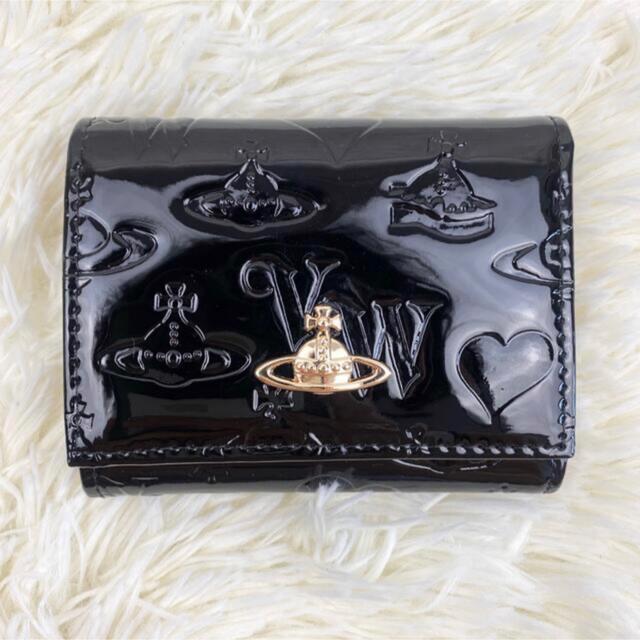 [新品]Vivienne Westwoodがま口三つ折り財布ロゴ型押しブラックブラックオーブ