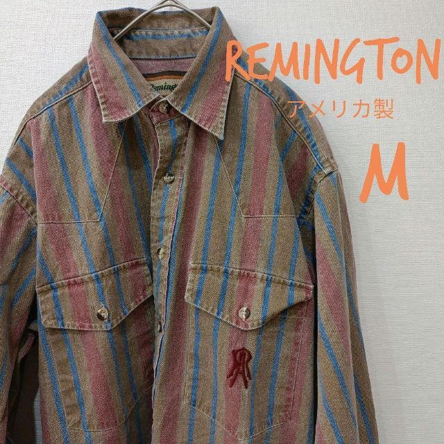 Remington　レミントン　長袖シャツ　ストライプ　刺繍ロゴ　アメリカ