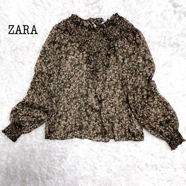 ZARA(ザラ)の美品✨ZARA ザラ シースルー ブラウス 長袖 総柄 花柄 レトロ感 レディースのトップス(シャツ/ブラウス(長袖/七分))の商品写真