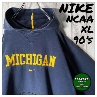 ナイキ(NIKE)の【NCAA XL 90s】ナイキ ミシガン 刺繍ロゴ スウェット パーカー 紺(パーカー)