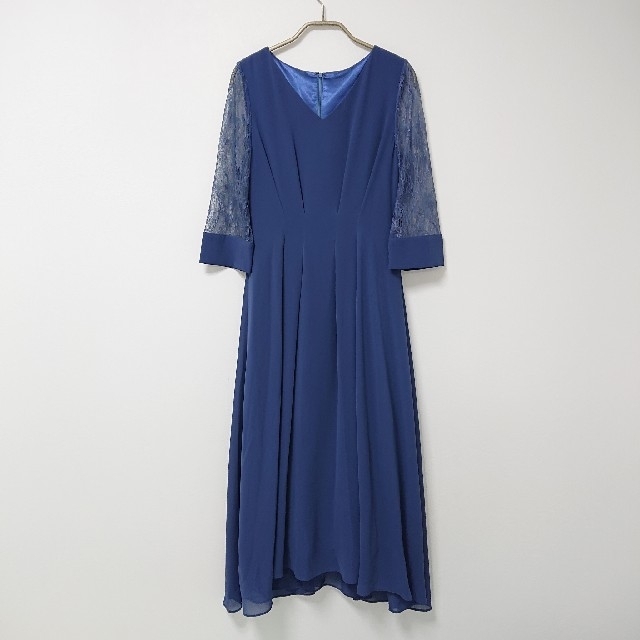 美品 niana レース袖セミロングワンピースドレス Mサイズ アビス ブルー
