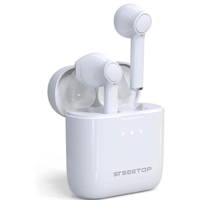 STSEETOP ワイヤレスイヤホン　Bluetooth 白 スマホ/家電/カメラのオーディオ機器(ヘッドフォン/イヤフォン)の商品写真