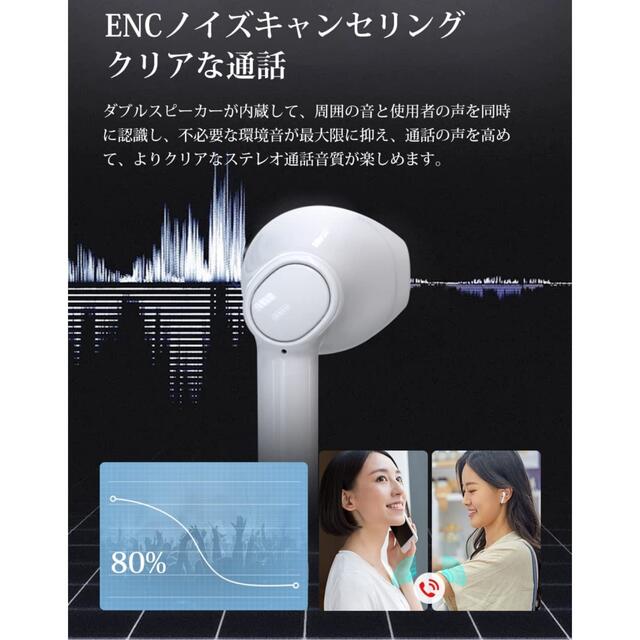 STSEETOP ワイヤレスイヤホン　Bluetooth 白 スマホ/家電/カメラのオーディオ機器(ヘッドフォン/イヤフォン)の商品写真