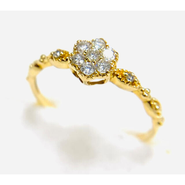 ジュエリーツツミ K18 ダイヤモンド リング フラワー 花 0.2ct