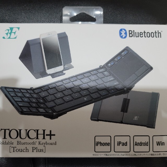タッチプラス タッチパッド付Bluetoothキーボード 3つ折りタイプ ブラッ