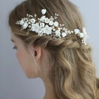 フラワーパールヘッドドレス ブライダルヘアアクセサリー結婚式ウェディング(その他)