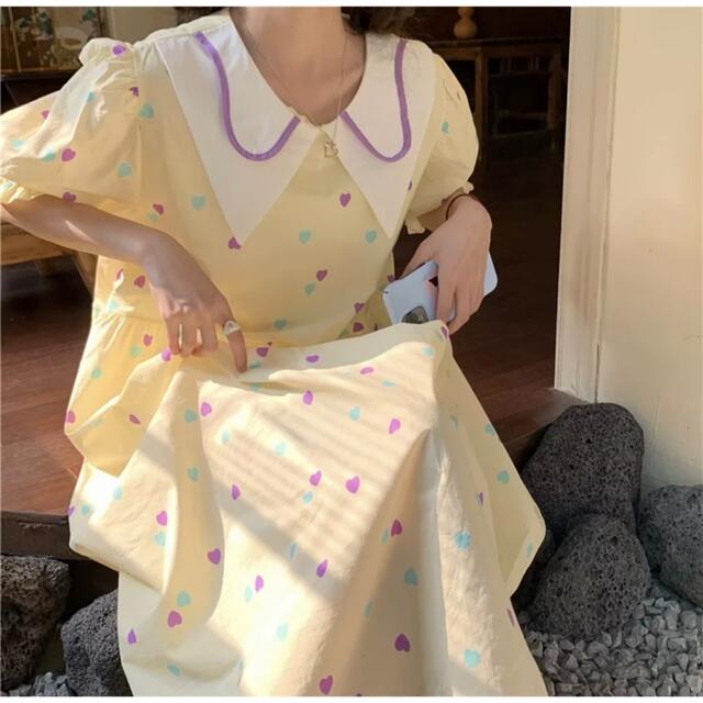 NICE CLAUP(ナイスクラップ)のpastel heart dress(light yellow) レディースのワンピース(ロングワンピース/マキシワンピース)の商品写真