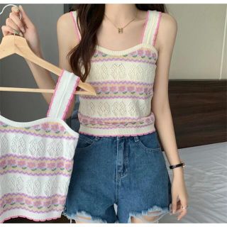 メリージェニー(merry jenny)のflower summer knit camisole(white)(キャミソール)