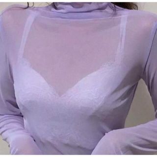 ナイスクラップ(NICE CLAUP)のsee-through tops(purple)(カットソー(長袖/七分))