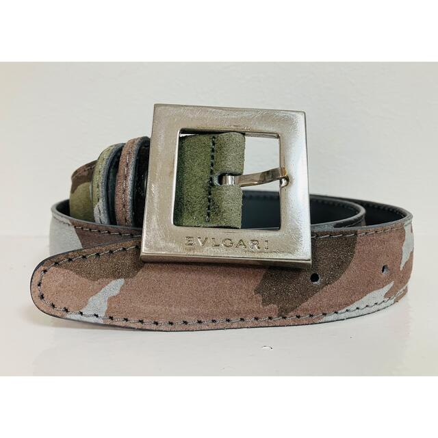 BVLGARI/ブルガリ レザーベルト スエード カモフラ シルバー スクエア