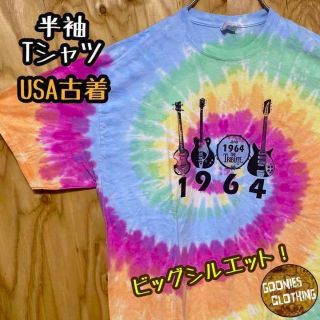 USA古着 90s 半袖 タイダイ Tシャツ ゆるダボ ギター ビートルズ(Tシャツ/カットソー(半袖/袖なし))