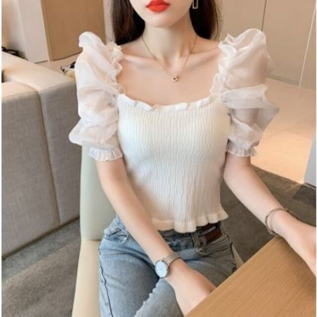 off-white】花柄シアートップス❤︎ホワイト❤︎半袖トップス