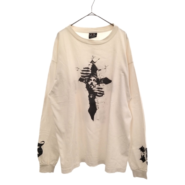 SAINT MICHAEL セントマイケル 22SS LS TEE SM SM-S22-0000-028 ヴィンテージ加工プリント長袖カットソー ホワイト