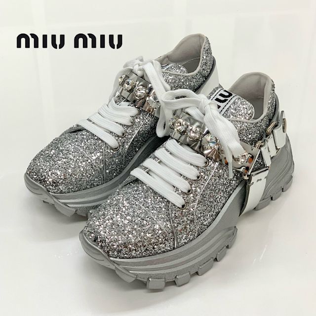 miumiu ミュウミュウ ビジューグリッタースニーカー-www