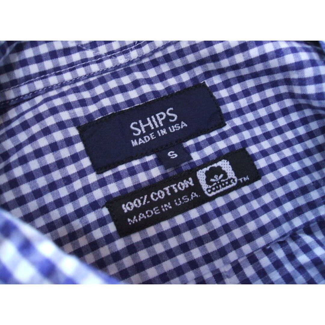 SHIPS(シップス)のSHIPS ギンガムチェック ボタンダウンシャツ サイズS 長袖シャツ ブルー ホワイト メンズ シップス【中古】2-0802M△ メンズのトップス(シャツ)の商品写真