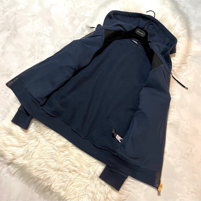 本物 バルマンオム ショルダー レザー切替 ZIP UP バイカー パーカー