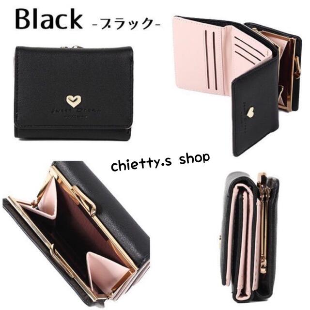 大人気☆コインケース ミニ財布 ウォレット がま口 3つ折り 財布 BLACK レディースのファッション小物(財布)の商品写真