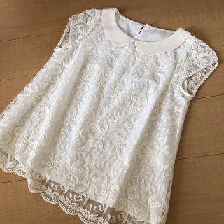 ボンメルスリー(Bon mercerie)の＊美品＊ボンメルスリー＊丸襟レースブラウス＊白38(シャツ/ブラウス(半袖/袖なし))