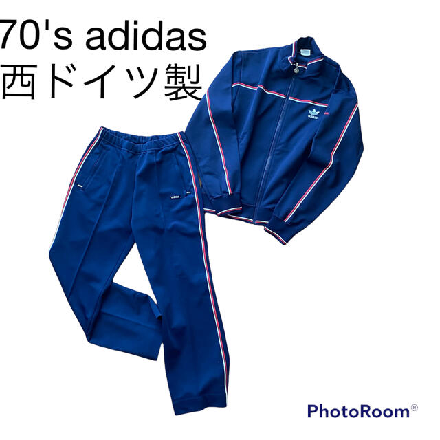 70'sadidasアディダストラックジャケットジャージセットアップ上下mM紺