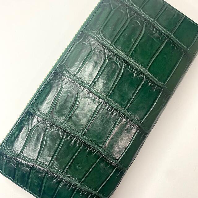 クロコダイル 長財布 グリーン レディース メンズ ワニ革 本物 GJ111