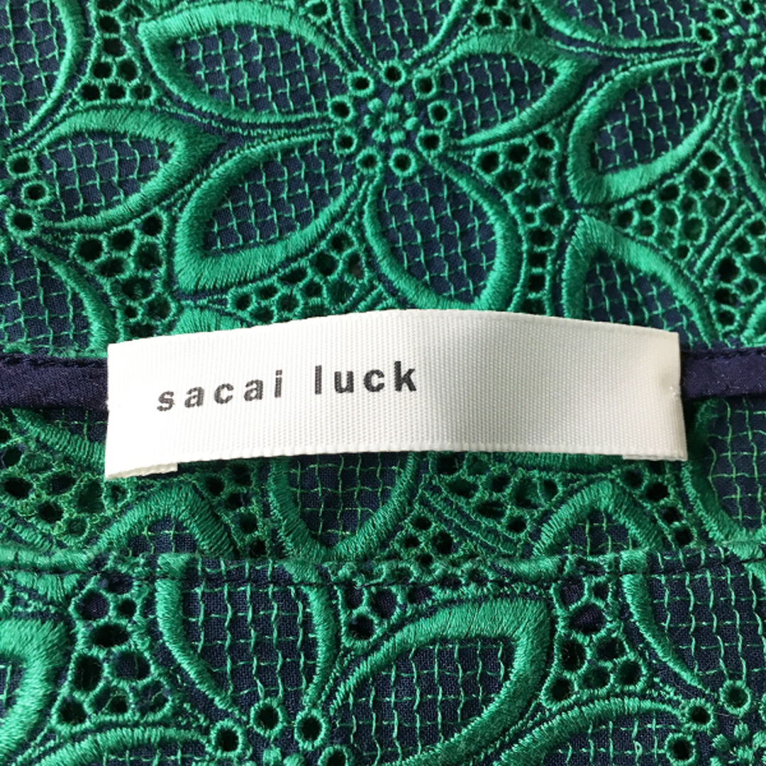 sacai(サカイ)の美品 sacai luck サカイラック レースボーダーワンピース1/グリーン ネイビー【2400010005046】 レディースのワンピース(その他)の商品写真