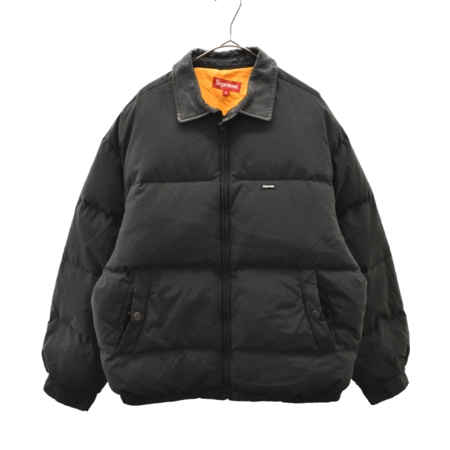 SUPREME シュプリーム 19aw Leather Collar Puffy Jacket レザーカラーパフィージャケット 襟レザー切り替えダウンジャケット ブラック