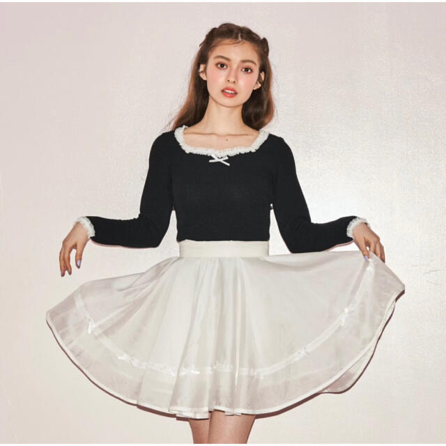 ballerina ribbon flare skirt(white)