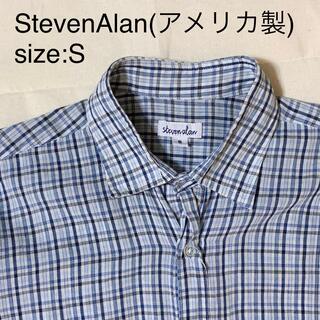 スティーブンアラン(steven alan)のStevenAlanコットンチェックシャツ(アメリカ製) S ブルー(シャツ)