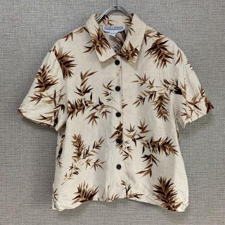 90s ビンテージ　アメリカ古着　used 古着　リネンシャツ　柄シャツ　花柄(シャツ/ブラウス(半袖/袖なし))