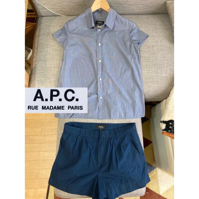 A.P.C(アーペーセー)のA.P.Cアーペーセー  セットアップ　ストライプシャツ　ハーフパンツセット レディースのトップス(シャツ/ブラウス(半袖/袖なし))の商品写真