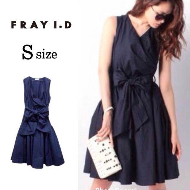 FRAY I.D(フレイアイディー)のFRAY I.D フレイアイディー　カシュクールワンピース　リボン　ネイビー　S レディースのワンピース(ひざ丈ワンピース)の商品写真