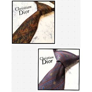 クリスチャンディオール(Christian Dior)の美品 ディオール 高級ネクタイ シルク カーキ 緑 ペイズリー柄 ビジネス(ネクタイ)