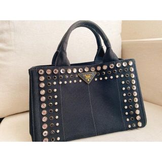 PRADA プラダ カナパ　ビジュー スタッズ ハンドバッグ 保存袋付属