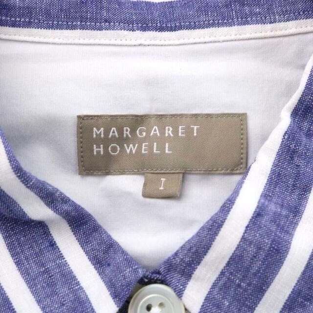 MARGARET HOWELL(マーガレットハウエル)のマーガレットハウエル ブラウス シャツ 半袖 ストライプ 麻 1 S 白 青 レディースのトップス(シャツ/ブラウス(半袖/袖なし))の商品写真
