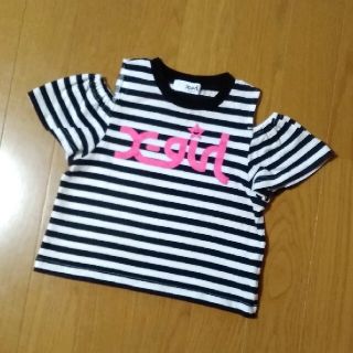 エックスガールステージス(X-girl Stages)の90〜100cm♥x-girl Tシャツ ボーダー ロゴ 肩開き 女の子(Tシャツ/カットソー)