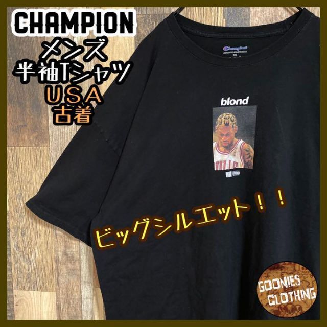大人女性の デニス・ロッドマン バスケ NBA チャンピオン - Champion Tシャツ 黒 半袖 USA古着 Tシャツ+カットソー(半袖+袖なし)